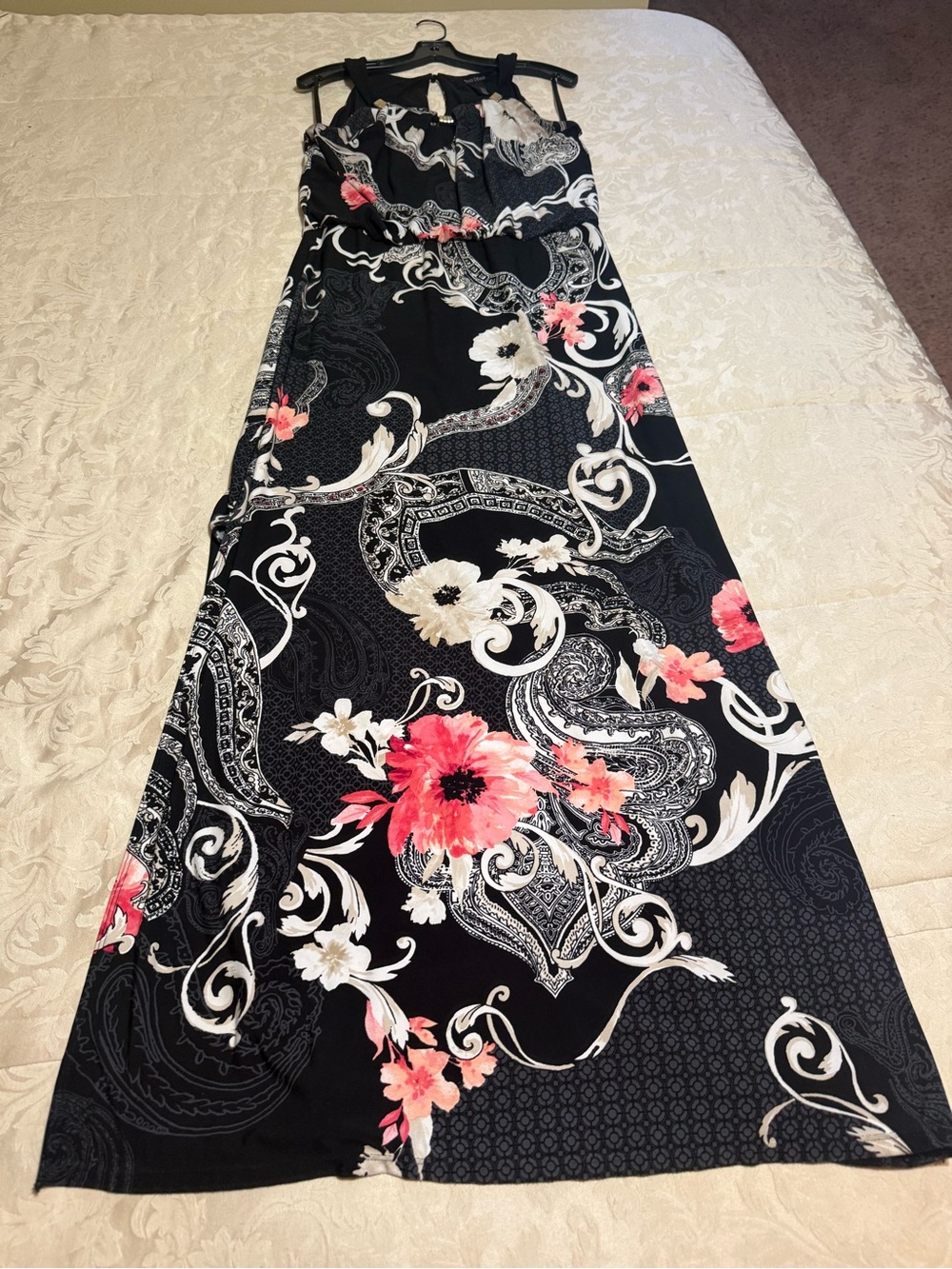 White House Black Market Black Maxi Skirt with Pink and Cream Floral Print